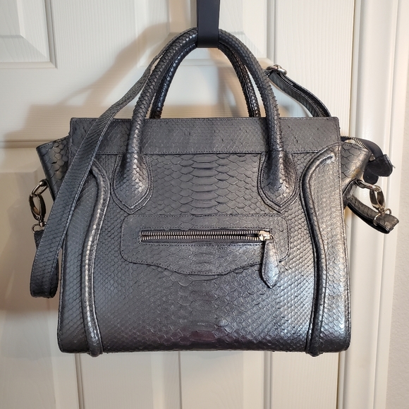 Genuine Python Metallic Gray Large Handbag - Picture 2 of 8